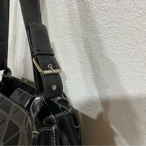 Nine & Co. Leather Canvas Baguette Bag Shoulder Strap Women's Mini Purse Tote - Picture 9 of 16